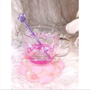 Starbucks Glass Color-Changing Pink Sakura Cup / Coaster Set
